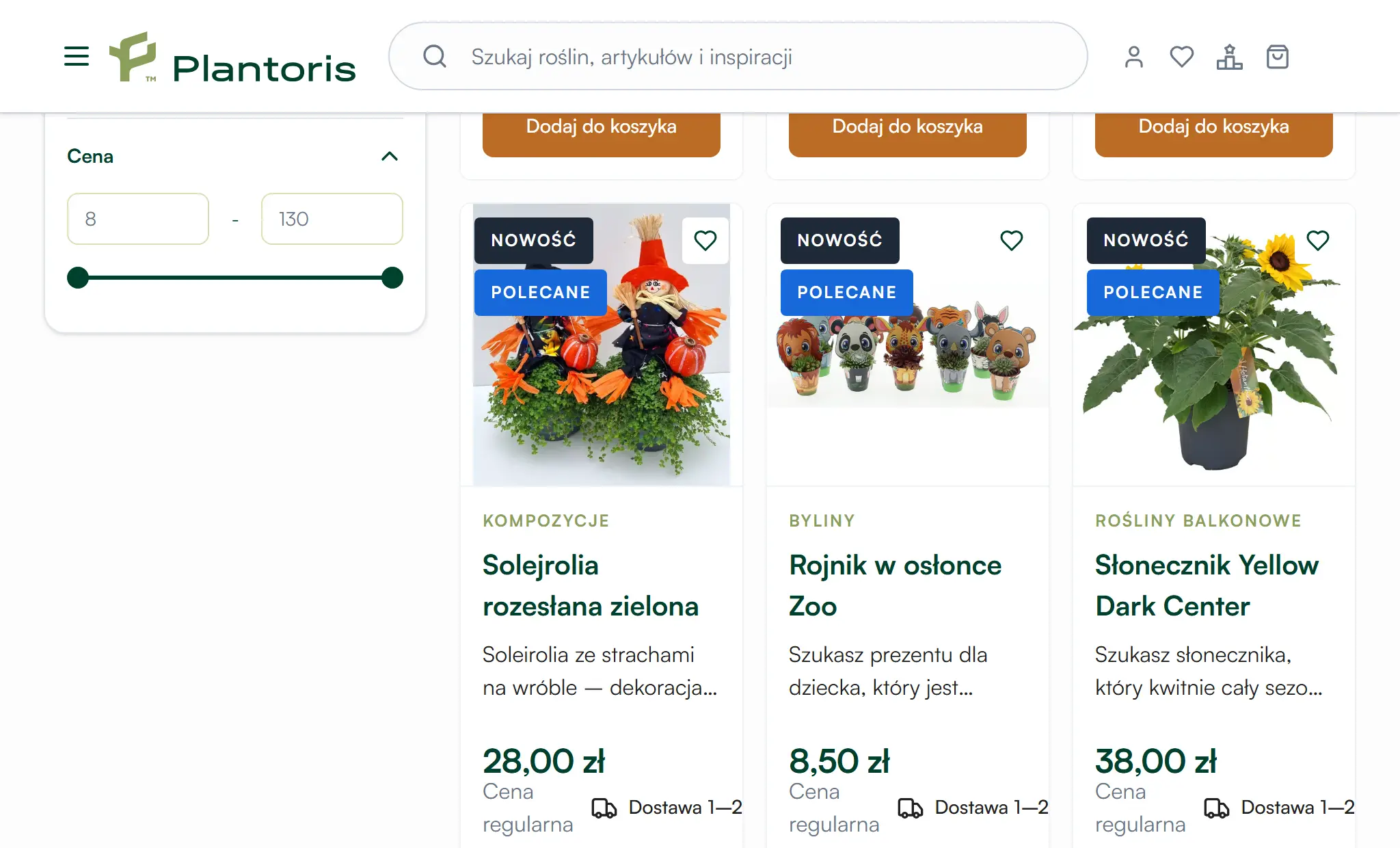 Katalog Plantoris z filtrami produktowymi i parametrami botanicznymi